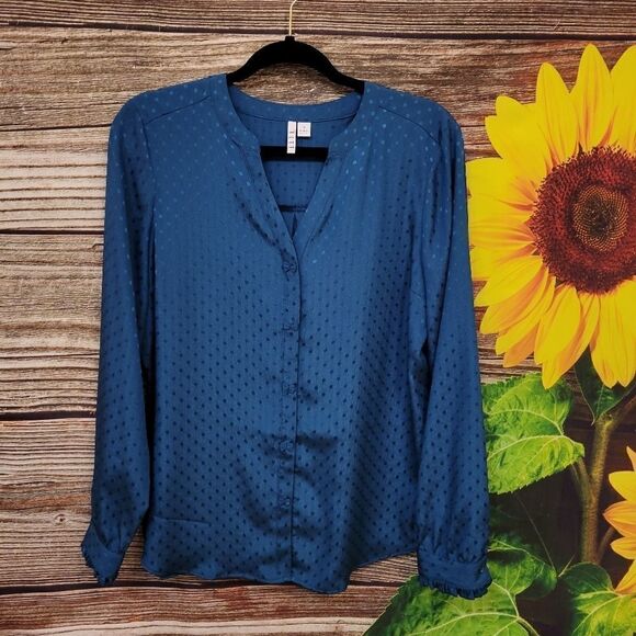 Elle long sleeve blue/green teal medium pre-owned - Picture 1 of 8